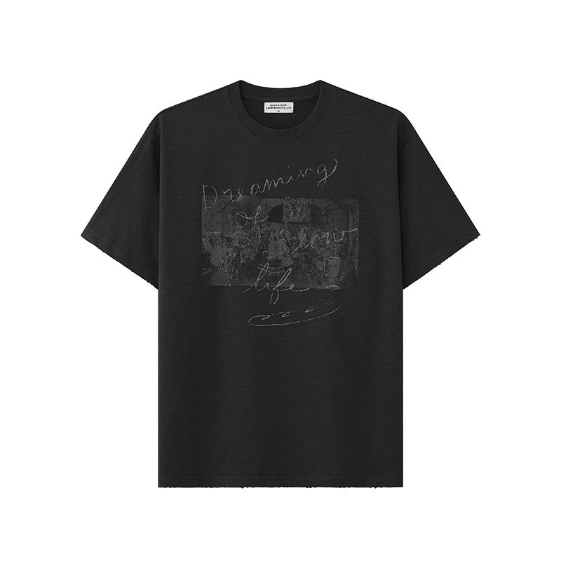 Two-Tone White Ink Print Crew Neck T-Shirt – Cool Feel Short Sleeve Japanese Streetwear for Men – Japanese vintage | yamalin clothes | Yamalinclothes