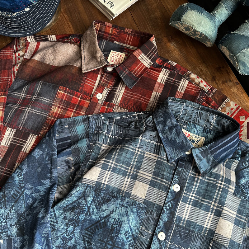 American retro Horner irregular plaid long sleeve shirt