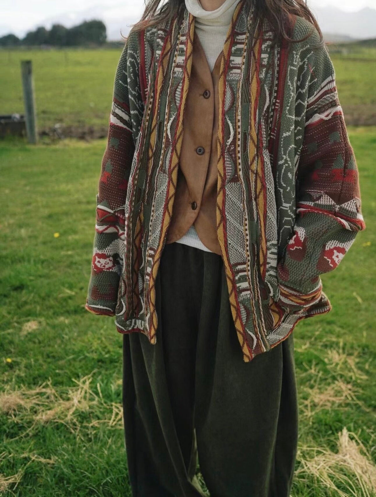 Cotton Jacquard Cardigan – Textured Open Front | Yamalin clothes | Vintage workwear outfit for men