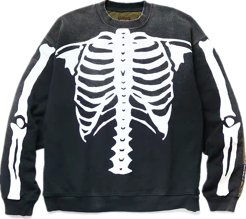 Cracked bone print distressed patchwork Japanese vintage crewneck sweatshirt