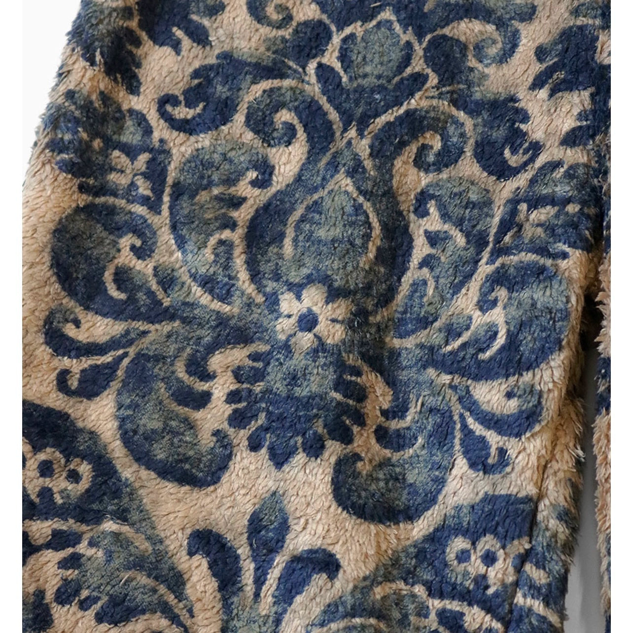 23AW Japanese ethnic style flowers blue dyed warm rocker fleece elastic trousers