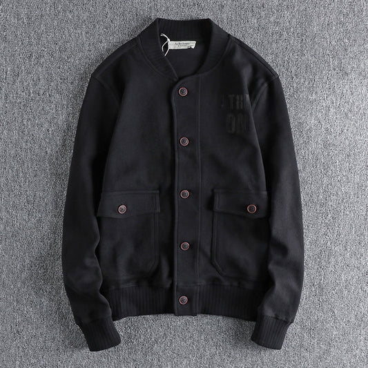 Heavy Knit Embroidered Button Baseball Jacket – American Vintage Workwear Unisex – Coats Jackets | japanese streetwear | vintage workwear | unisex | Yamalinclothes