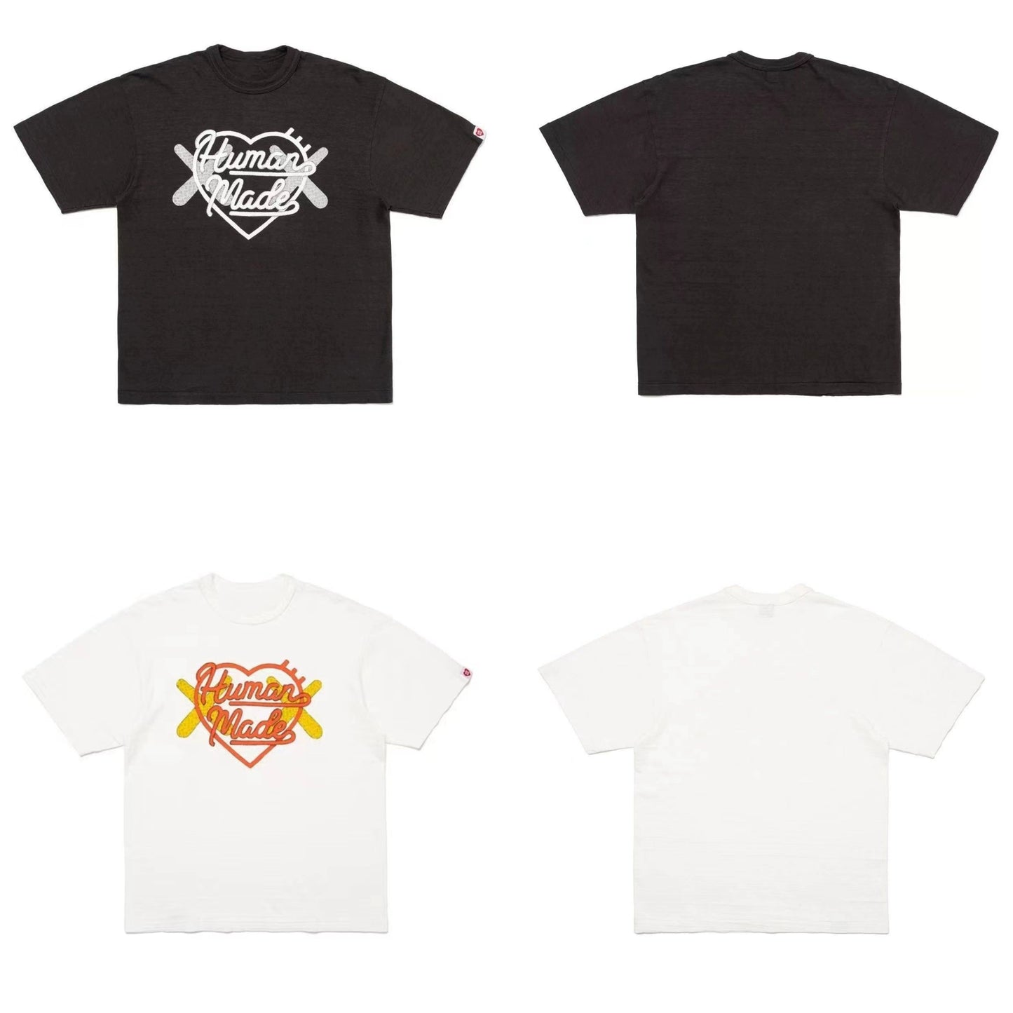 Japanese summer slub cotton short-sleeved T-shirt heavy round collar loose casual animal print