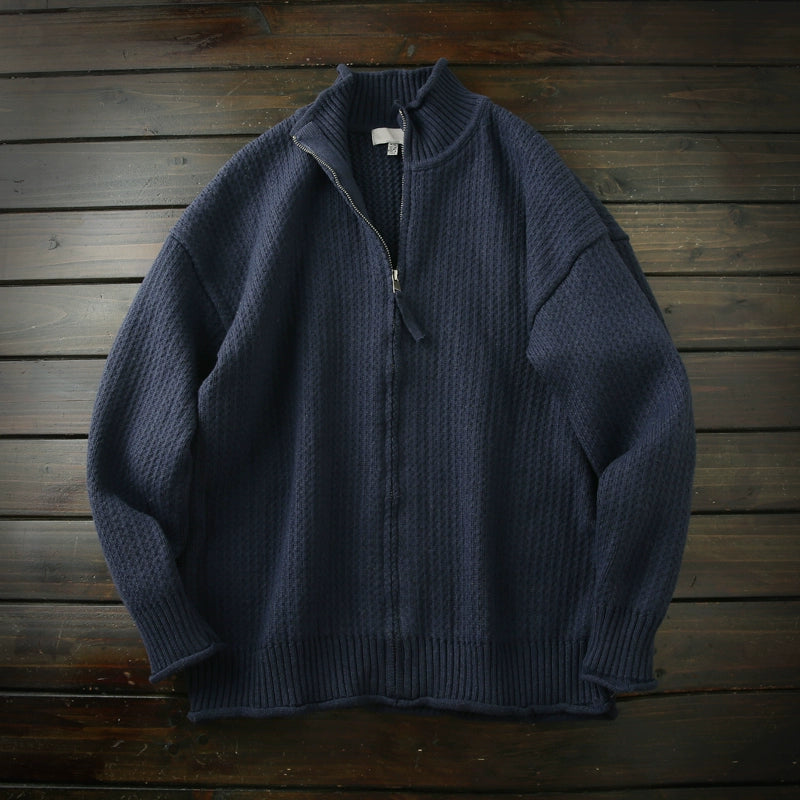 A small number of good goods 100 cotton cardigan foreign trade tail list men's autumn and winter stand-up collar rolled-edge knitwear sweater jacket