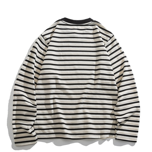 Japanese Vintage Textured Stripe Long-Sleeve T-Shirt – Relaxed Unisex Base Layer – Japanese vintage | yamalin clothes | Yamalinclothes