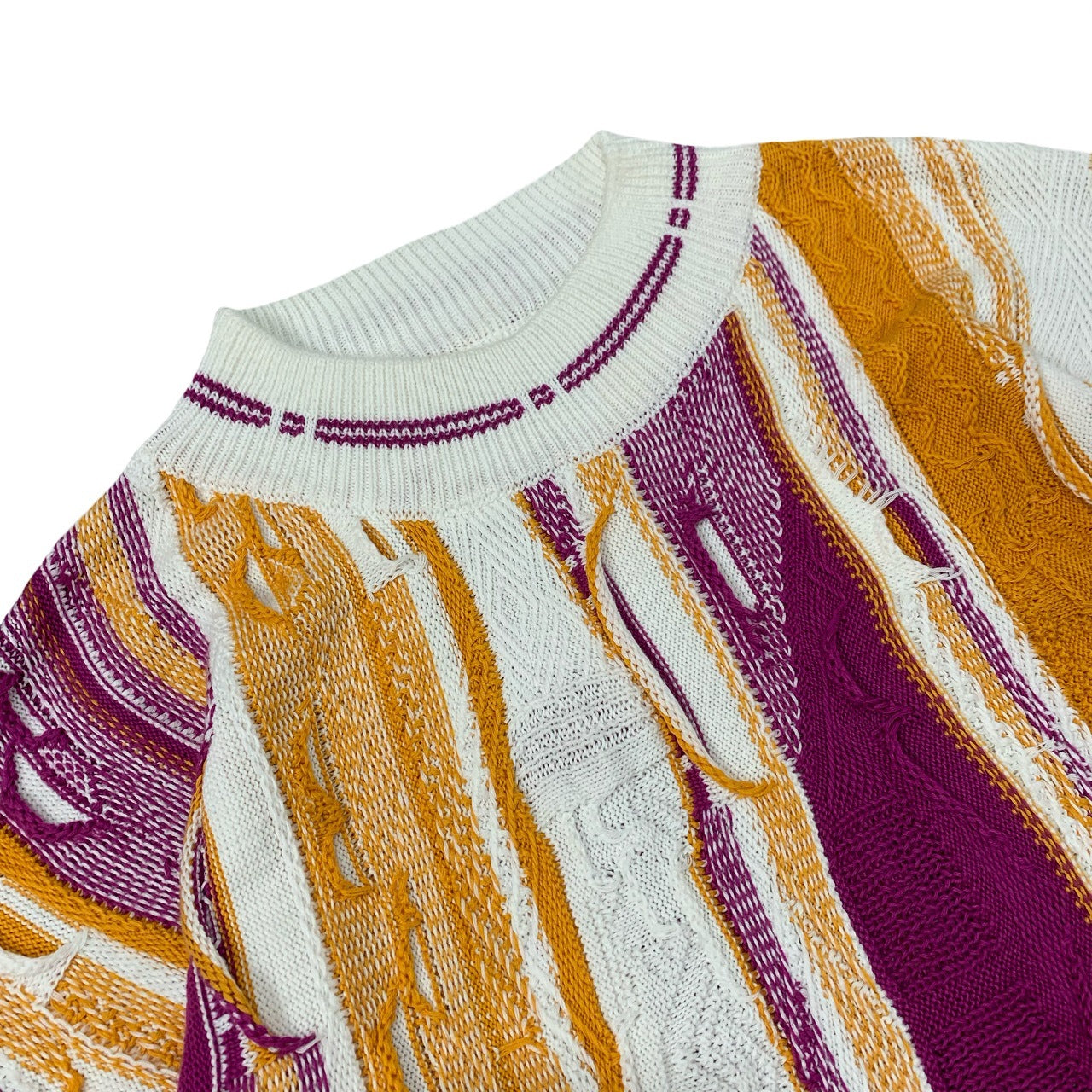 Bitter Melon Jacquard Sweater – Vintage Wave-Contrast Knit, Unisex