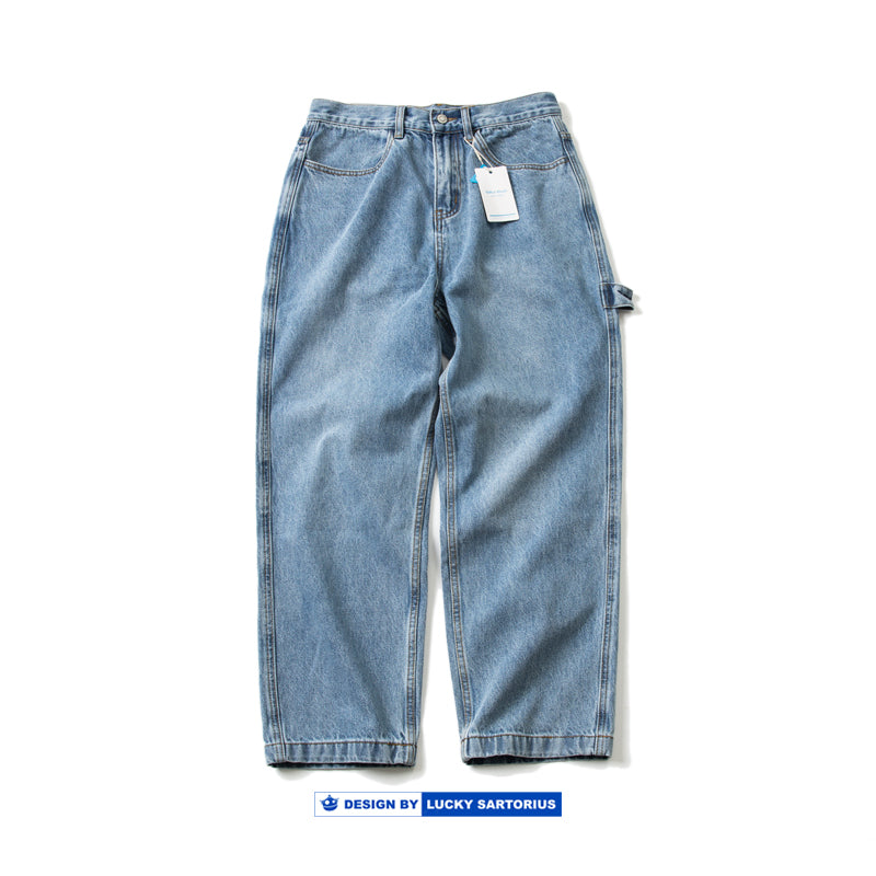 American-style simple loose straight-leg pants, plain overalls, versatile washed jeans, youth skateboard pants, trousers, men