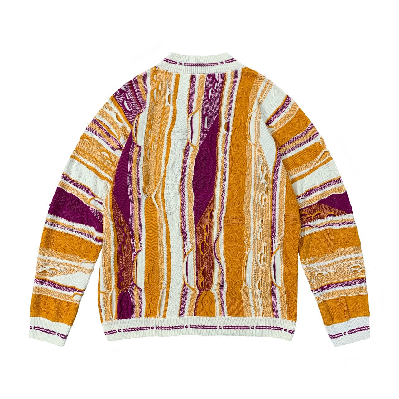 Bitter Melon Jacquard Sweater – Vintage Wave-Contrast Knit, Unisex