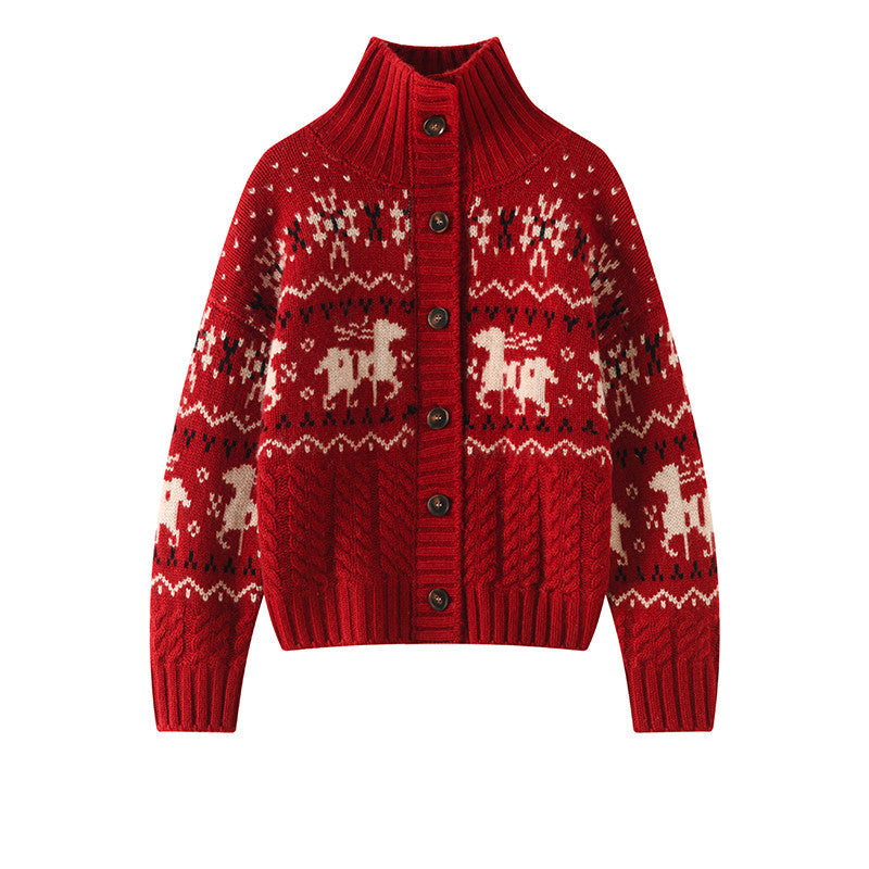 Heavyweight Jacquard Stand-Collar Knit Jacket – 800g Oversized Unisex