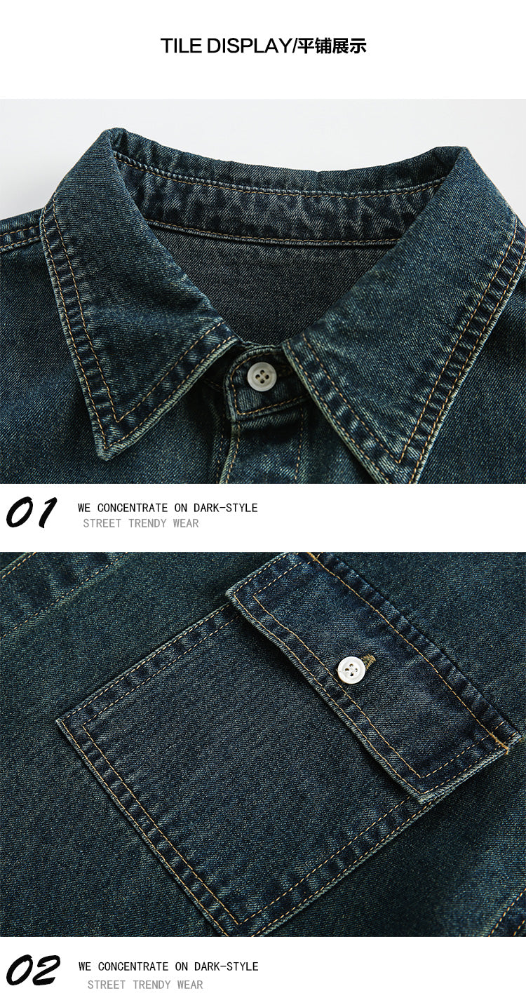 American Vintage Wash Distressed Denim SS Men's Summer Cleanfit Slouchy Shirt Jacket