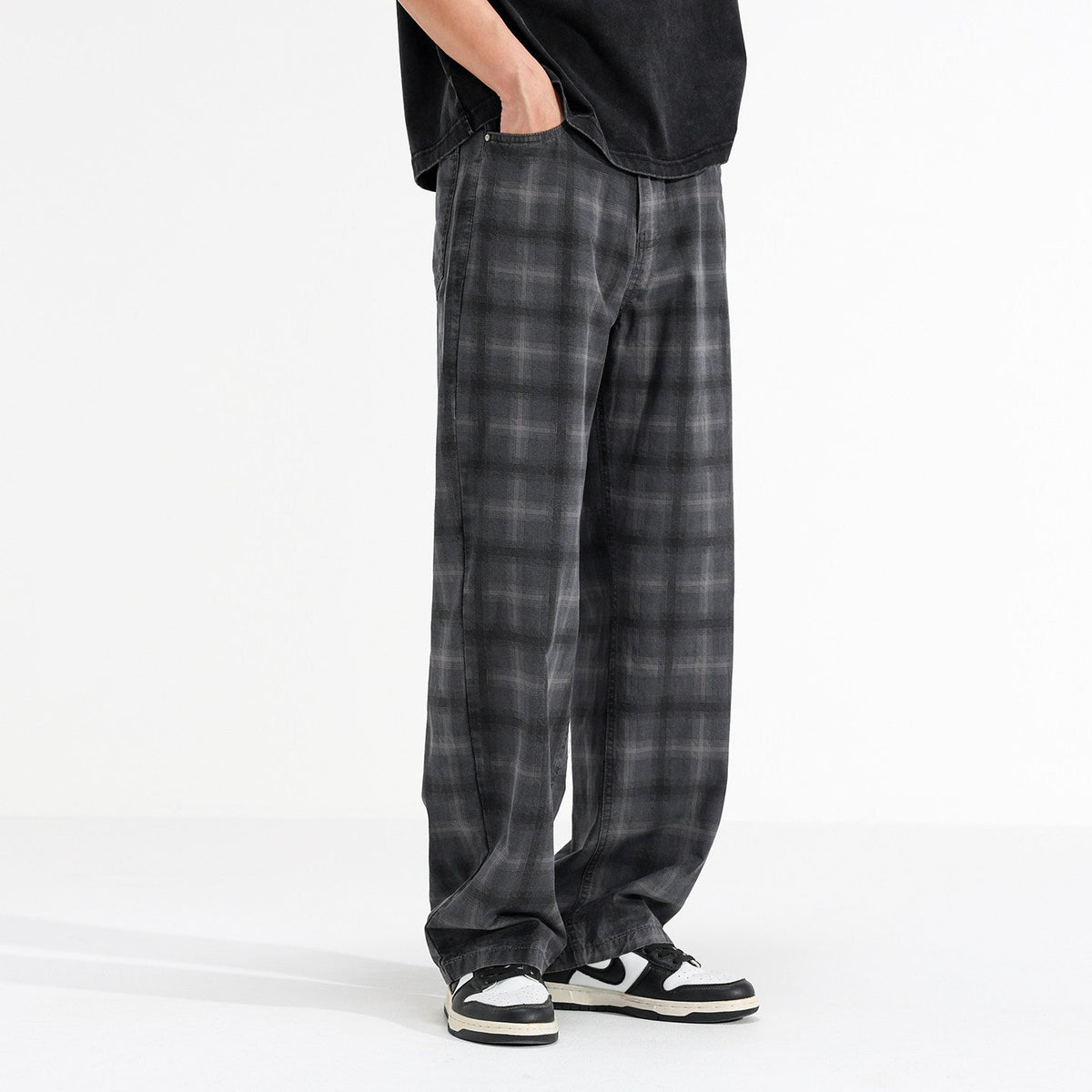 American Vintage Plaid Cargo Pants Men's 2026 Summer New Loose Wide-Leg Slacks | Yamalinclothes