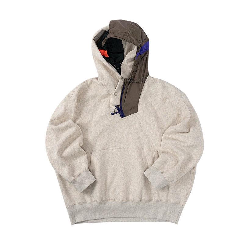 Three-color pure cotton Japanese nylon splicing irregular hooded loose sweatshirt