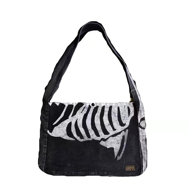 cotton arabesque water ripple cowhide Japanese men's and women's trend crossbody shoulder bag