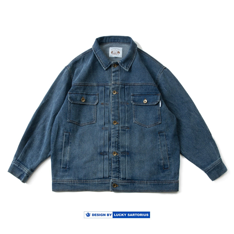 cityboy loose silhouette cargo denim jacket washed distressed texture young men japanese jacket men