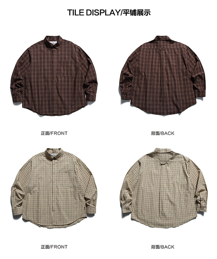 American Vintage Plaid Long Sleeve Shirt Men's Spring Loose Layering Versatile Lazy Unisex Shirt