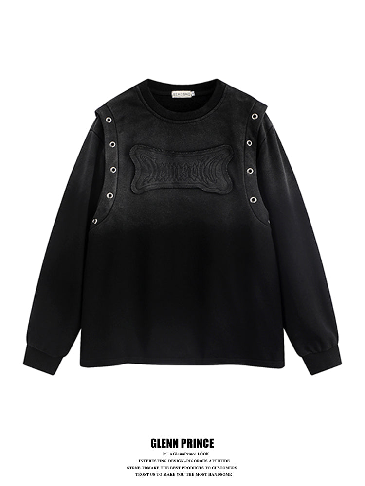 American fashion brand wasteland style gradient patch letter crew neck sweatshirt men's autumn hip hop pullover top