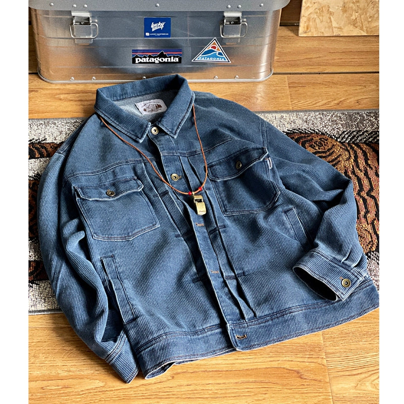 cityboy loose silhouette cargo denim jacket washed distressed texture young men japanese jacket men