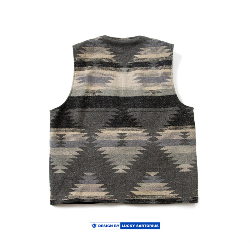 Ami Kaji ethnic pattern multi-pocket cargo vest loose fit autumn and winter versatile vest jacket men