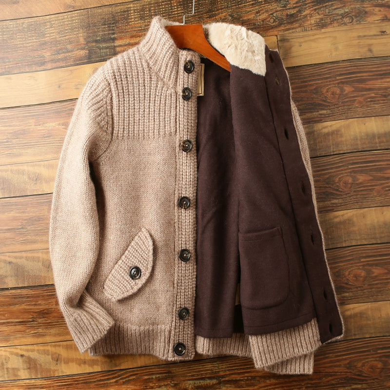 Heavy attack Italian single foreign trade men's high-end stand collar wool thickened knitted cardigan sweater outer winter