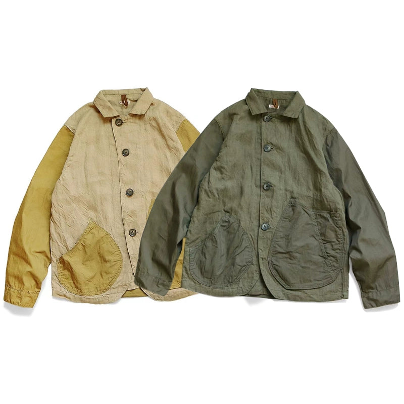 casual linen color-block lapels loose jacket shirt long sleeves