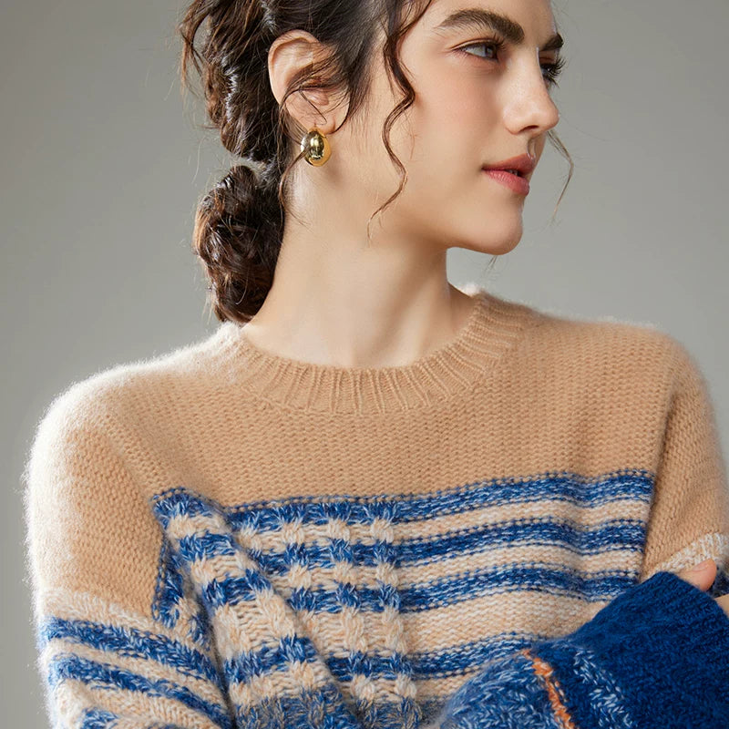Floral Yarn Color-Block Knit Sweater – Crew Neck Oversized Unisex | Yamalin clothes | Men's Vintage Workwear