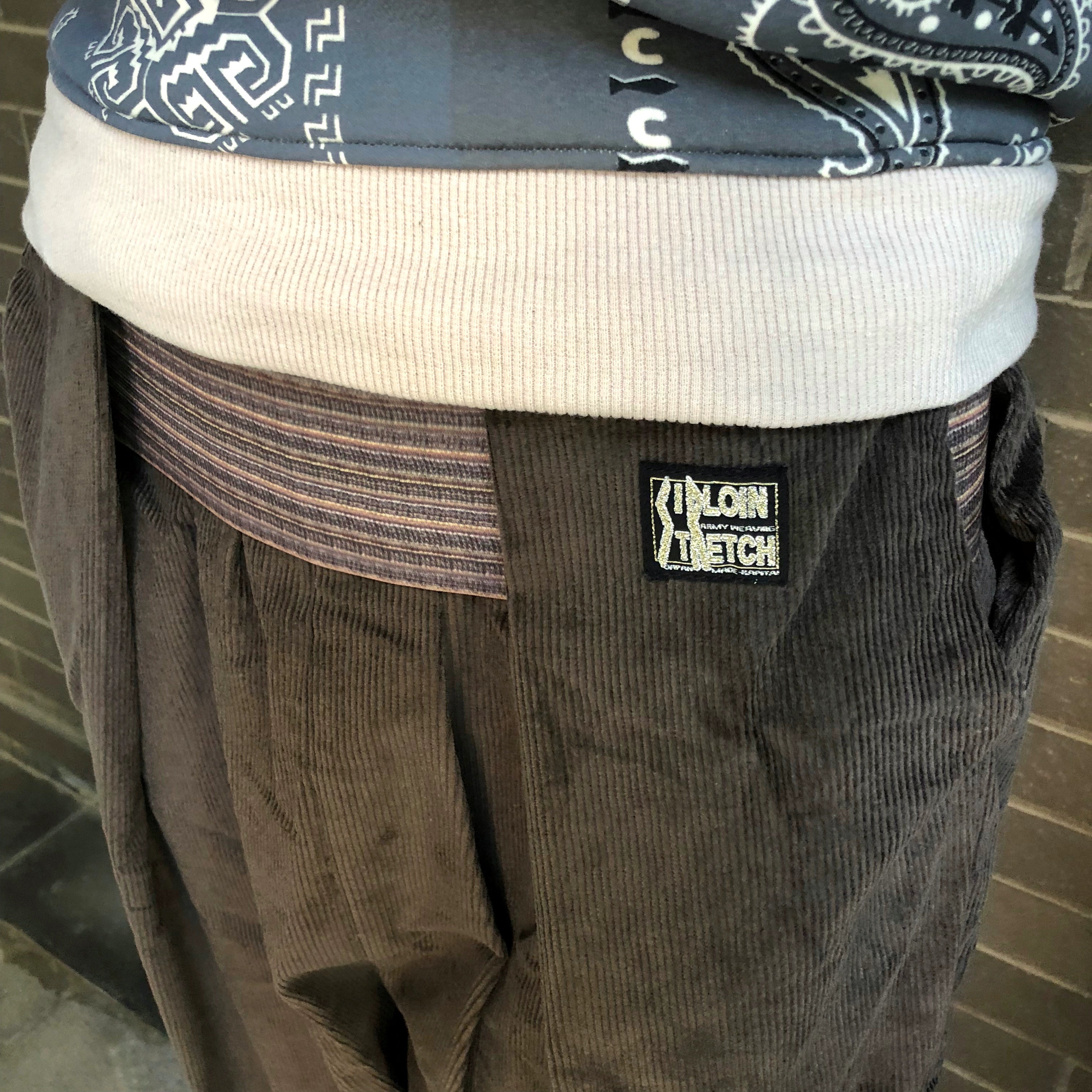 Corduroy loose fit Elastic waistband Casual tapered cargo trousers