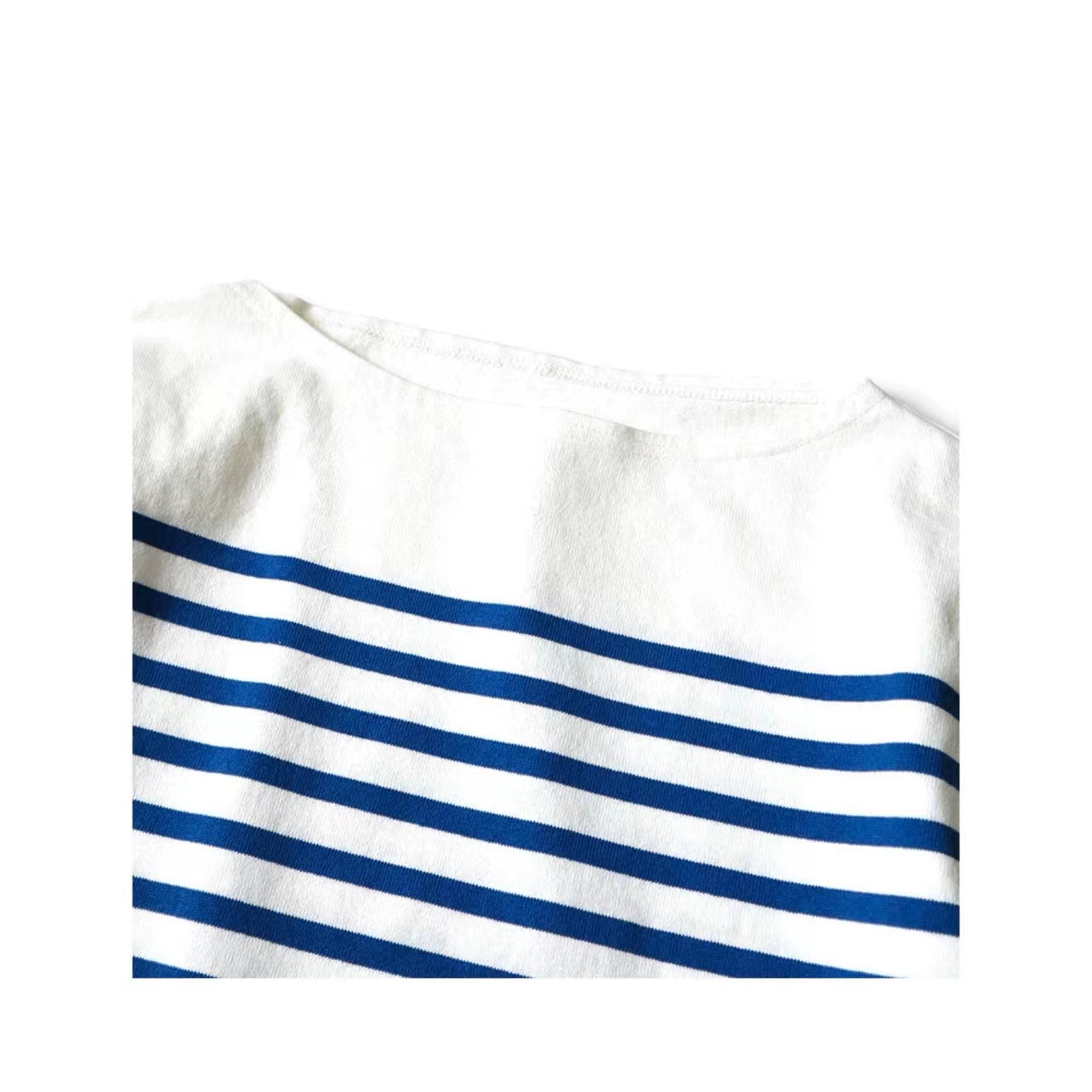 blue and white striped cotton loose three-flag long-sleeved smiley stitching bottoming shirt