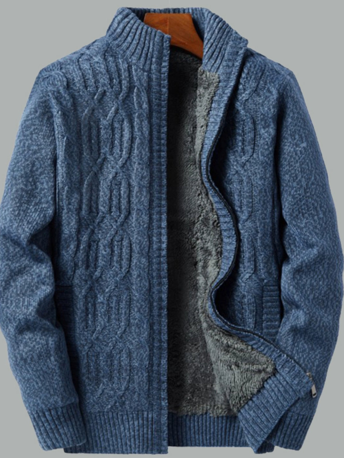 Temperament is stylish! Padded lamb fleece sweater men's winter stand-up collar jacquard knitted cardigan jacket