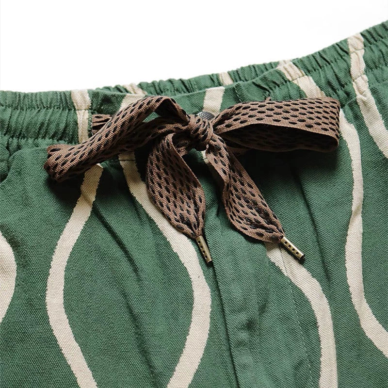 cotton, linen and water ripple printing Japanese trend tethered casual work shorts