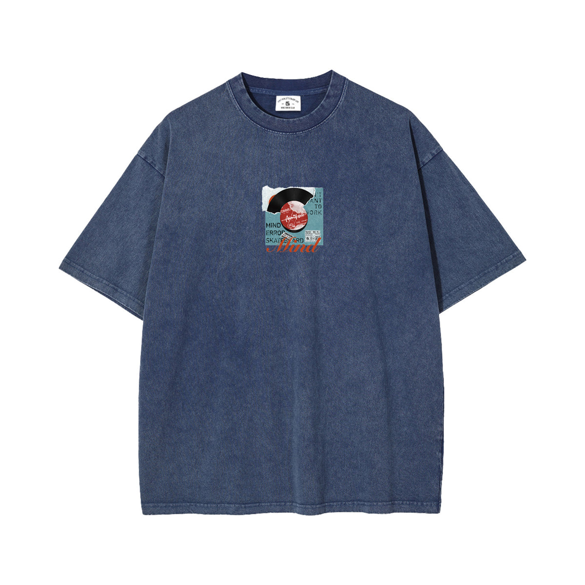 Vinyl Record Print Washed Distressed T-Shirt – Loose Dropped Shoulder Retro Streetwear Tee | Yamalinclothes