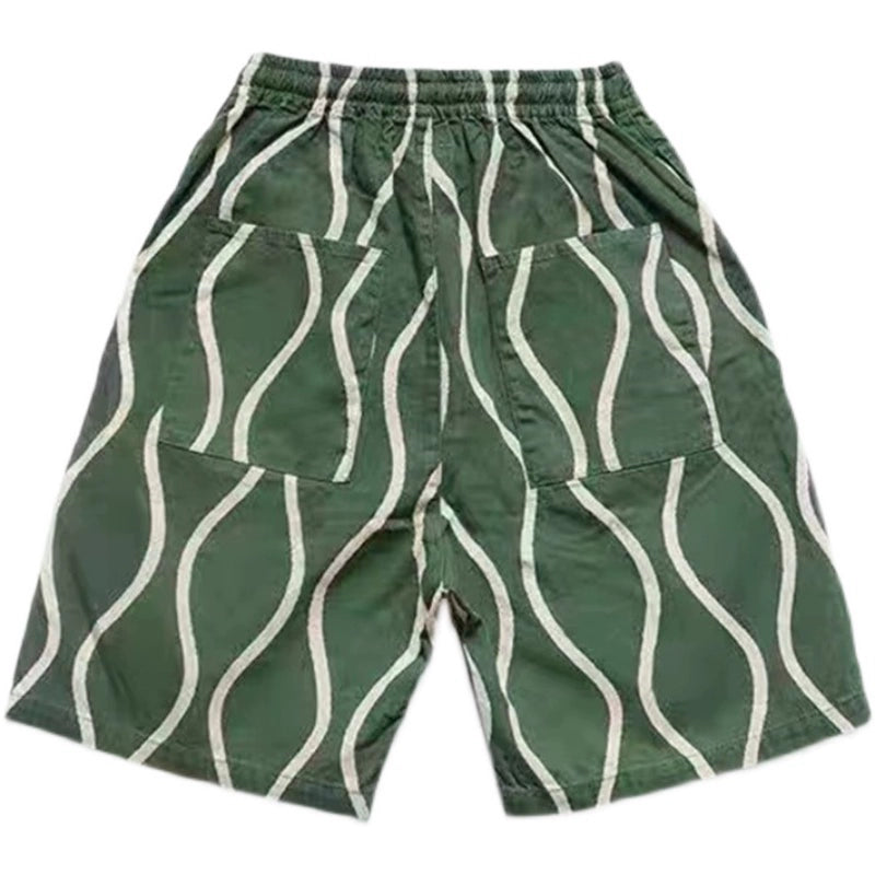 cotton, linen and water ripple printing Japanese trend tethered casual work shorts