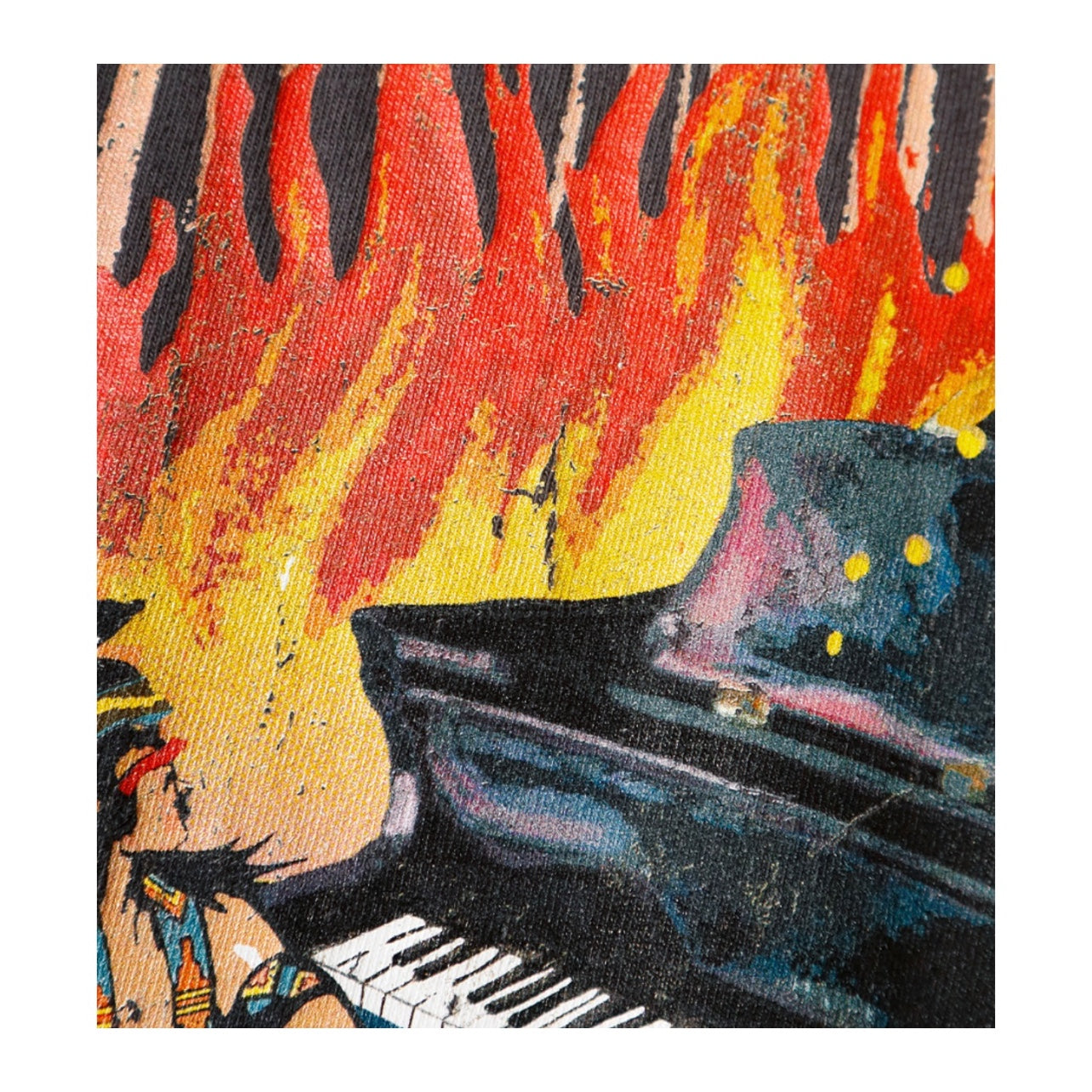 25SS Japanese casual Indian piano print wash crew neck short sleeve T-shirt