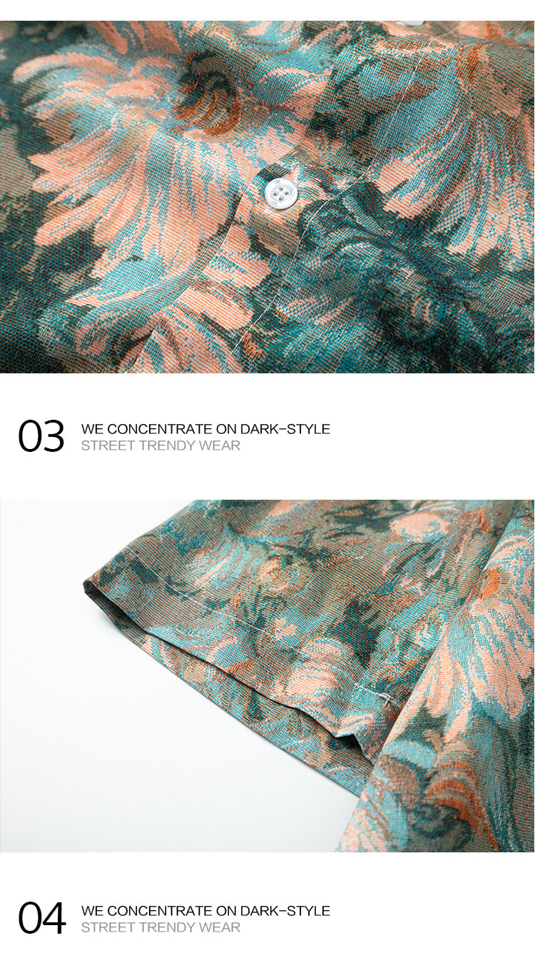 Hong Kong Style Vintage Oil Painting Floral All-over Short Sleeve Shirt Men's Summer Hawaiian Beach Half Sleeve Shirt