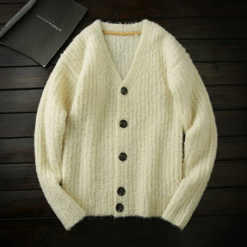 Blockbuster! 32% Alpaca + 30% Wool Italy Order Men's Thickened Cardigan Knitted Sweater Jacket