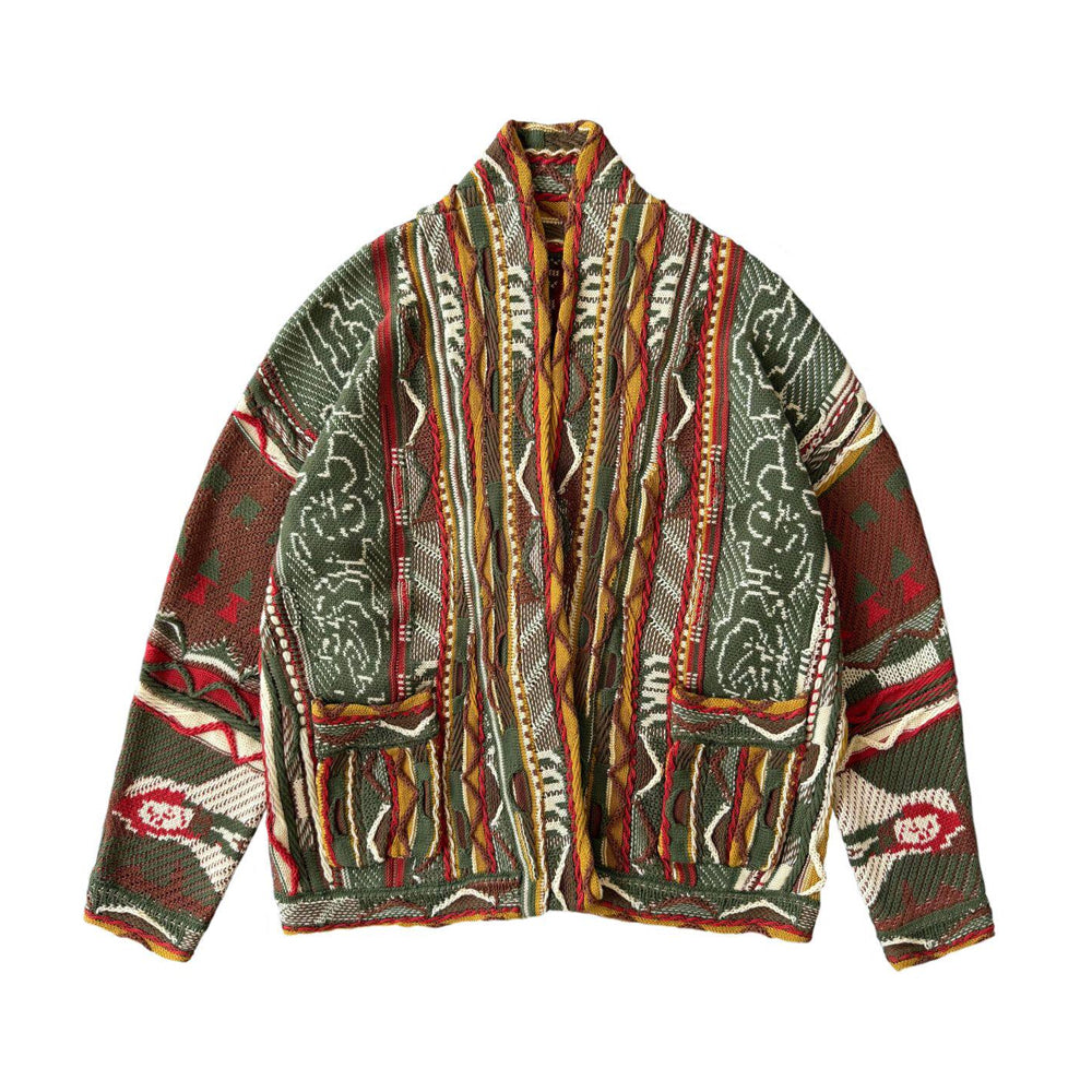 Cotton Jacquard Cardigan – Textured Open Front | Yamalin clothes | Vintage workwear outfit for men