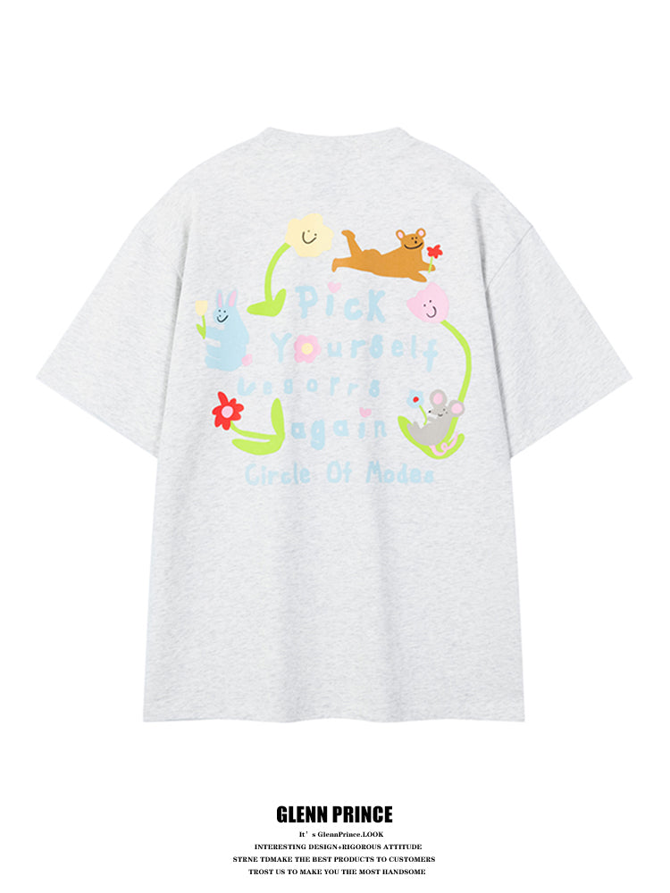 American retro fun cartoon print short sleeve t-shirt men's summer oversize niche versatile tee