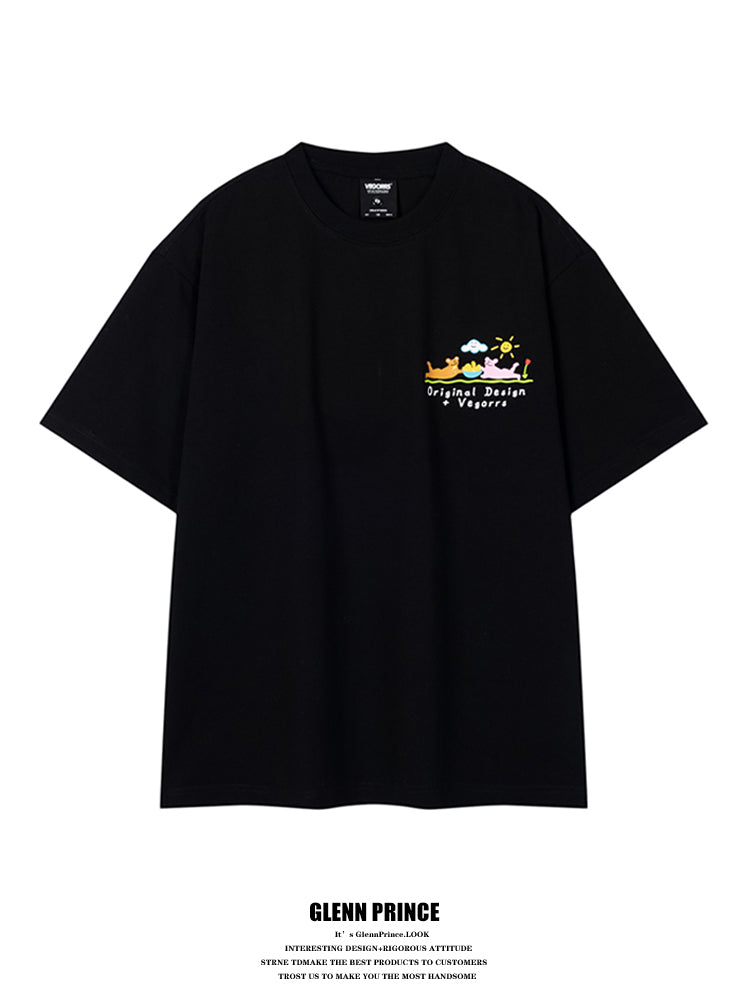 American retro fun cartoon print short sleeve t-shirt men's summer oversize niche versatile tee