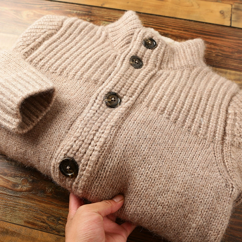 Heavy attack Italian single foreign trade men's high-end stand collar wool thickened knitted cardigan sweater outer winter