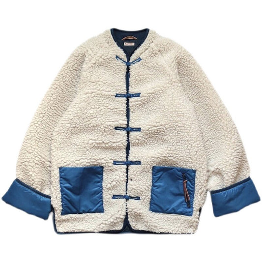 Japanese Artisan Tang Suit Fleece Jacket – Oversized Lamb Wool Lined Unisex Coat – Japanese vintage | yamalin clothes | Yamalinclothes