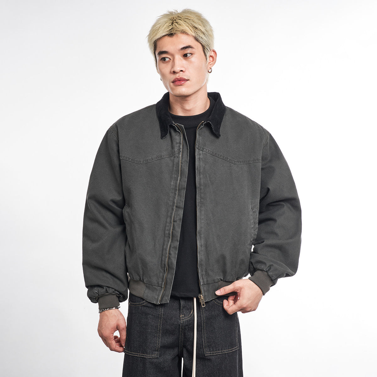 Detroit Cargo Denim Padded Winter Jacket – Retro Lapel Unisex | Yamalinclothes