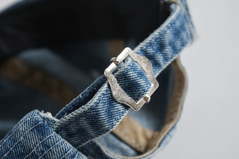 Original design blue dyed ancient cloth stitching denim melon skin hat Japanese retro washed all-match handmade landlord hat for men and women