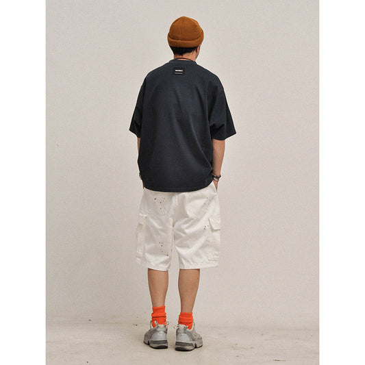weigh 380 grams of cotton! A densely woven threaded crewneck! Summer high weight, short width, solid color short sleeve T-shirt
