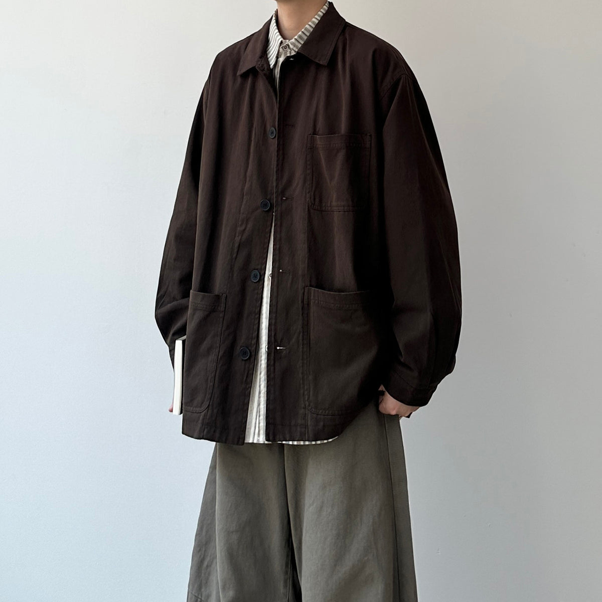 Japanese Vintage Large Pocket Cargo Jacket – Loose Fit Lapel Cotton Jacket for Men | Yamalinclothes