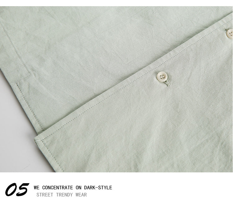 Korean version solid color Cuban collar short sleeve shirt men's summer cleanfit cropped non-iron ice silk shirt