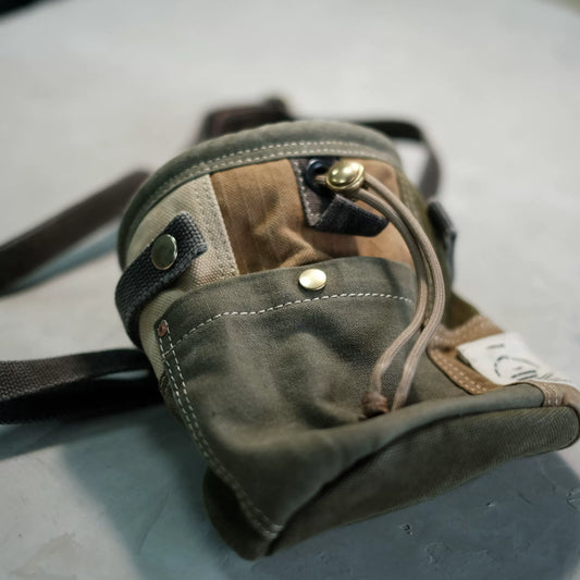 Heavy military canvas shoulder bucket bag spliced with hundred cloth vintage craftsmen hand-sewn crossbody bag