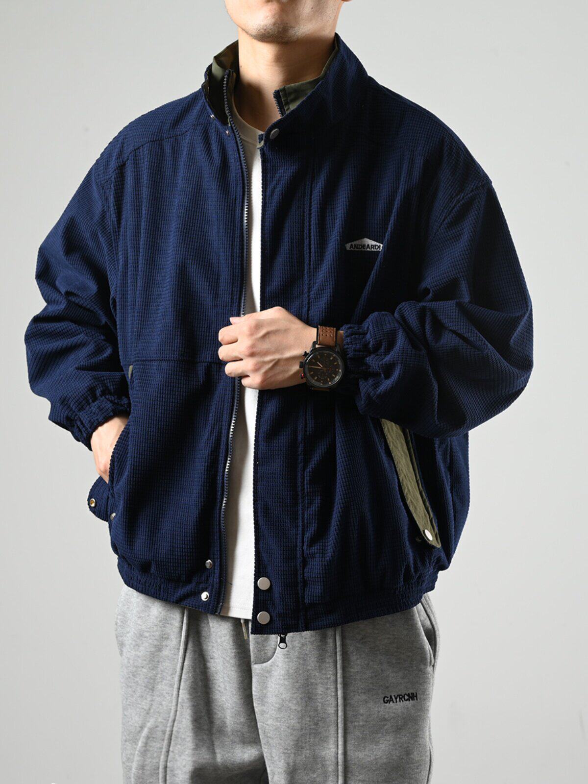 Corduroy Jacket – Contrast Stand Collar & Pocket Trim | Yamalinclothes