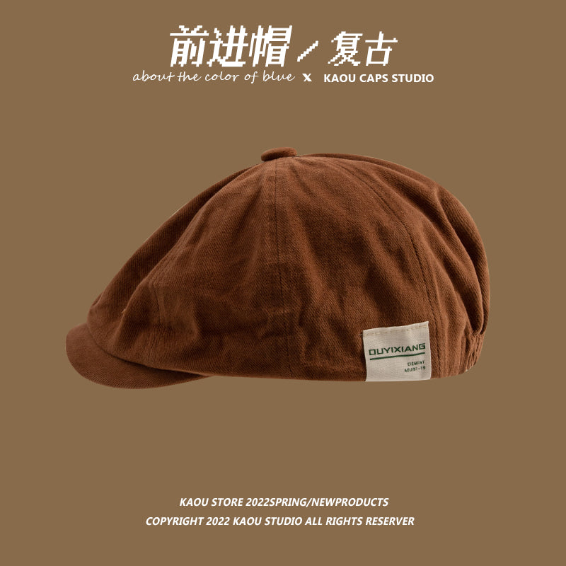 Japanese retro forward hat front and back can wear peaked hat, men's khaki newsboy hat, hipster beret female painter hat