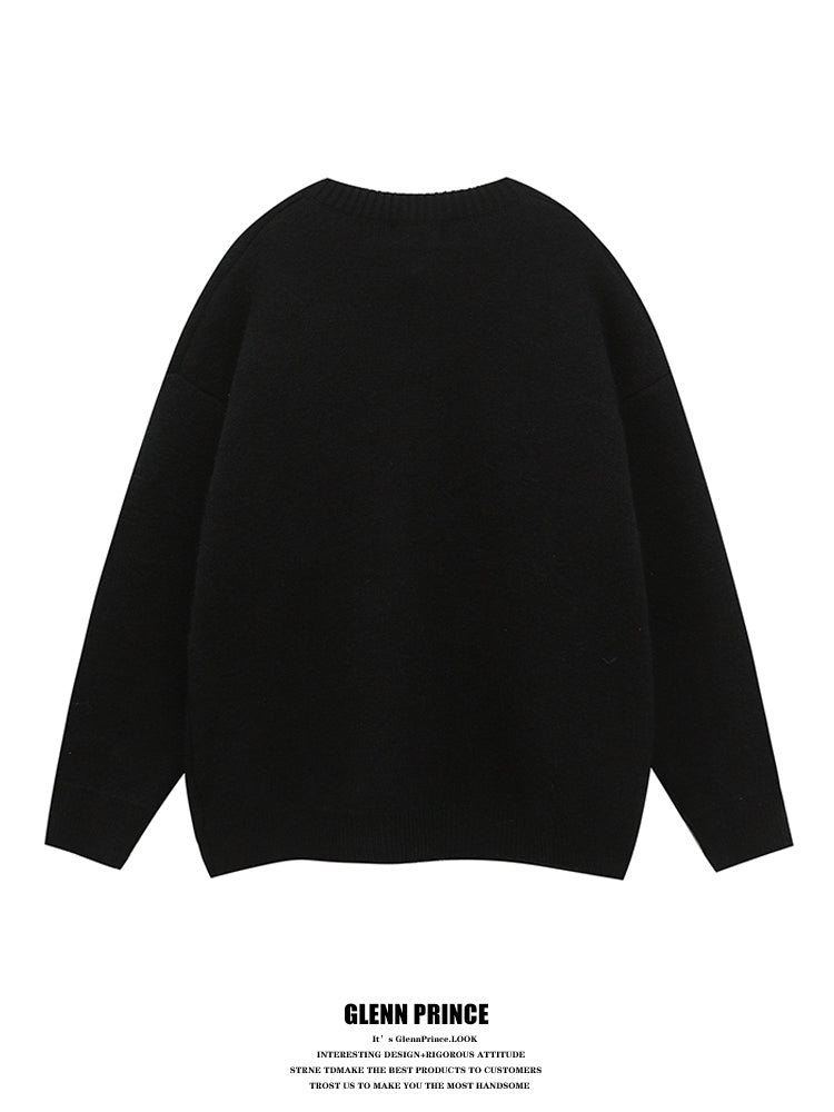 American fashion brand fun cartoon patch embroidered cardigan sweater men's winter age reduction lazy knit jacket