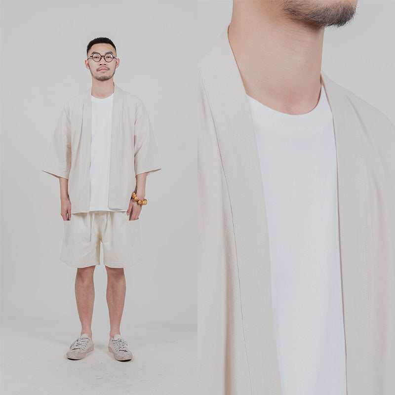 Chinese style solid color Hanfu cardigan kimono men's three-quarter sleeve feather jacket Japanese style Japanese style Japanese style robe