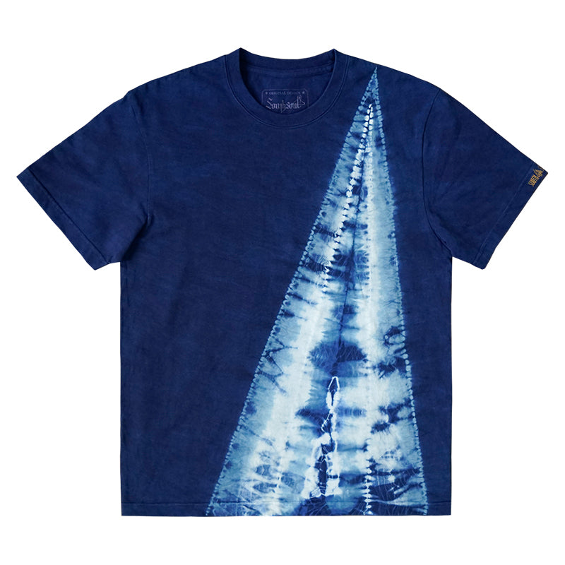 American-style retro casual heavyweight cotton plant handmade blue dyeing tie-dye T-shirt grass dyeing ancient dyeing round neck